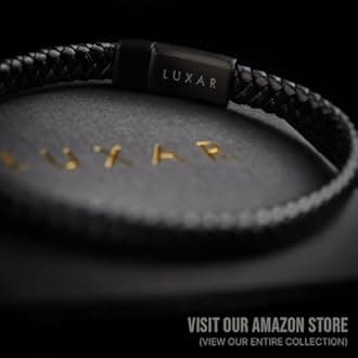 LUXAR Men’s Genuine Leather Bracelet | Interwoven Black Leather Bracelets with Brush Stainless Steel Clasp | Minimalist, Designer Jewelry for Men