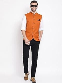 VASTRAMAY Men's Cotton Silk Nehru Jacket – with Mandarin Collar, Perfect For Ethnic Occasions, Weddings & Celebrations