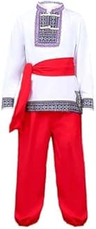 Boys 2 Piece Russian Dance Outfits Vintage Performance Costume Long Sleeve Traditional Dancewear with Belt