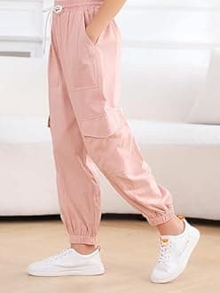 Kimoda Girls Cargo Pants Elastic Waist Casual Jogger Pants for Girls Streetwear Loose Parachute with Pockets 7-14Years