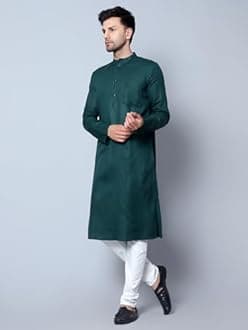 LATEST CHIKAN Men's Cotton Blend Solid Long Kurta Full Sleeves - Casual Ethnic Wear