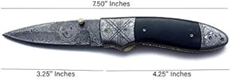 Damascus Folding Tactical Knife – Best Choice for EDC, Hunting, Survival, Camping, and Skinning – Full Tang Micarta Handle & Handcrafted Leather Sheath – Ultimate Gear for Men and Women (DCF21-25)