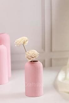 Craftribal's Modern Ceramic Flower Vases (Set of 3PCS) for Living Room, Flower Pots for Home Decoration, Home Decor, Line Vase (Set of 3PCS) Pink