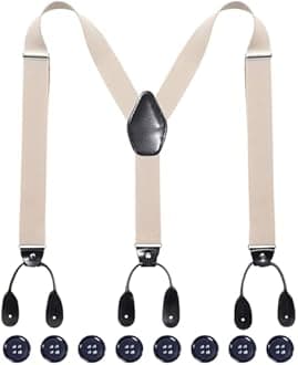 Kajeer Men Button Suspenders Adjustable, Heavy Duty Y-Back Elastic Tuxedo Elastic Mens Suspenders with Leather Buttons End