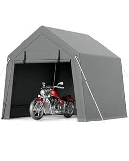 GarveeLife 6 x 6 ft Carport Storage Shed, Portable Garage with Roll-up Zipper Door, Heavy Duty Waterproof Tarp, Storage for Motorcycle, Bike, Firewood, Garden Tools