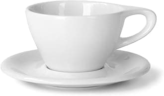 Lino Porcelain Cup & Saucer Small Latte 8 oz (White, 8 oz, 1)