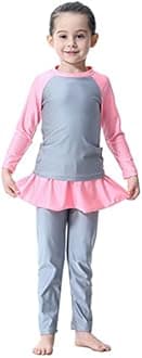 IMEKIS Girls Modest Muslim Swimwear UPF 50+ UV Islamic Hijab Swimsuit Long Sleeve Top Shirt with Short Pants Swim Cap 3pcs Bathing Suit Beachwear