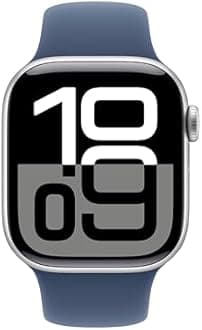 Apple Watch Series 10 [GPS 42mm case] Smartwatch with Silver Aluminum Case with Denim Sport Band - S/M. Fitness Tracker, ECG App, Always-On Retina Display, Water Resistant