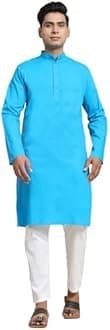 Men's Pure Cotton Solid Kurta Pajama Set Mandarin Collar Casual Yoga Dress