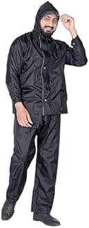 HSR Raincoat 100% Waterproof Polyester Double Layer Standard Length Rain Coat For Men Bike with Pants, Adjustable Hood