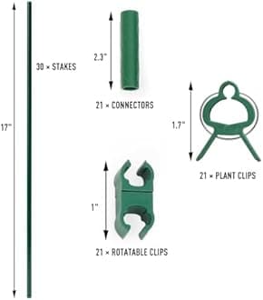 MAXPACE 93pcs Garden Stakes Kit: Includes 30 Sets of Fiberglass Plant Sticks Supports & Accessories for DIY 4ft, 5ft, 6ft, 7ft Stakes for Tomato, Vegetables, Indoor & Outdoor Gardening Supplies
