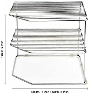 12FOR Stainless ® 2 -Tier Stainless Steel Kitchen Plate Dish Corner Shelf Rack Stand, Kitchen Tray Pan-Pot Utensils Storage, Cupboard Cabinet Organizer for Home (Chrome Silver)