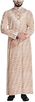 RFXZSAQD Jacquard Mens Jubba Thobe, Muslim Robe, Long Sleeve Saudi Arab Thobe Jubba, Men Kaftan Middle East Islamic Clothing