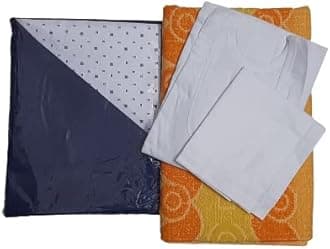 GUGGU Men's 5-Piece Pandit Dhoti Kurta Set, White color | Unstitched Kurta,Angocha,Vest,Hanky. (Best item for shradh or diwali) Best package for pandit ji. (Pant-Shirt-Towel-Vest-Hanky, Viscose)