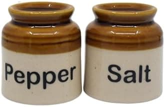 Elegant Ceramic Salt Pepper Set for Dining Table & Kitchen Salt Shakers Set | Classic Design, Easy Refill, Perfect for Kitchen & Dining - 60ML (Brown with Tray, 1 Set)