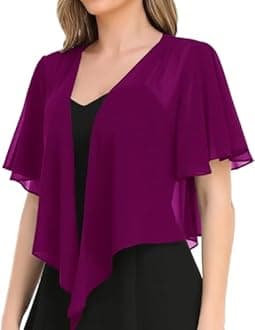 Women's Solid Puff Sleeve Kimono Short Cardigan Loose Cover Up Casual Blouse Top Chiffon