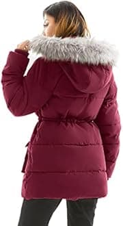 Women's Winter Hooded Coat Waterproof Down Long Jacket Warm Parka Thicken Puffer Coat with Removable Fur Hood