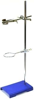 Chemical Resistant Steel Lab Stand Set - Support Stand (8" x 5"), 12mm Dia. Rod (24" L), Cork Lined Burette Clamp with Boss Head and Retort Ring