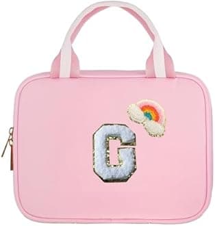 Janhavi Stylish Lunch Bag with Chenille Letters, Pink Lunchbox with Padded Liner, Leak-Proof and Reusable Insulated Lunch Box for Girls-G