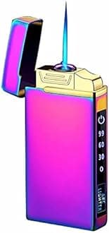Windproof Dual Arc Electric Lighter, Jet Flame Torch Butane Lighter with LED Flashlight 3 in 1 USB Rechargeable with Battery Indicator, Good for Cigarette Cigar Candle