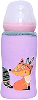 The Cheeky Kidzz Soft Reusable Baby Feeding Bottle Cover Sleeve Animal Printed Suitable for 120ml 150ml 220ml 240ml Slim Neck Milk Feeder Bottles (Pack of 2;Pink,Purple)