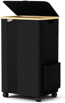 BlissTotes Laundry Basket Laundry Hamper with Lid, Collapsible Slim Laundry Hampers, Laundry Bin, Clothes Hamper Basket with Internal Support & Wheels & Handles for Bathroom, Bedroom (75L, Black)