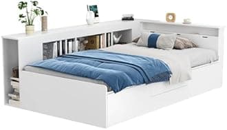 BTM Kids Bed 3ft-90x190cm, Single Bed with Drawers, Bookcase and Storage Cupboard, Mid Sleeper Bed for Kids, No Mattress