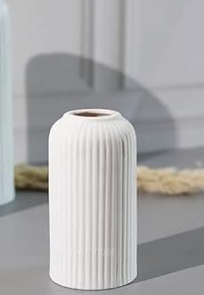 Craftribal's Modern Ceramic Flower Vase for Living Room, Flower Pots for Home Decoration, Home Decor, Line Vase (Set of 3PCS) White