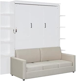 Bellemave Queen Size Murphy Bed with Sofa, Wall with Storage Shelves, Folding Cabinet Bed for Bedroom, Apartment, Home Office, White
