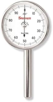 Starrett 196A5Z Universal Dial Indicator, Back Plunger, White Dial, 0-50-0 Reading, 0-0.2" Range, 0.001" Graduation