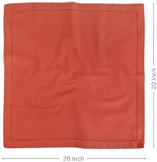 FINGERCRAFT Hemstitched Cotton Table Napkins – Set of 6, 20x20 Inch, 100% Cotton Cloth Napkins with Faggoting Stitching – Durable & Elegant for Parties, Hotels, Everyday Use (Rust Slub)