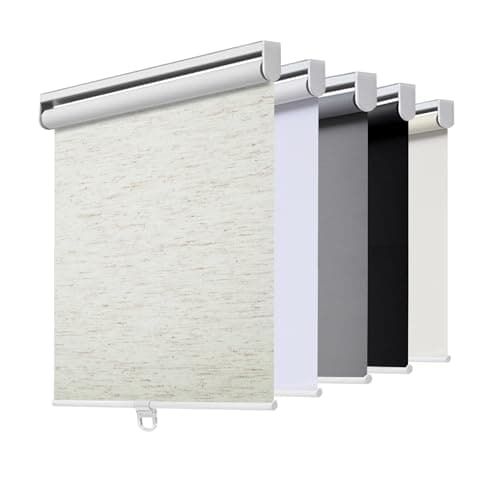 Cordless Roller Shades Blackout Blinds for Windows Room Darkening Rolled Up Shades with Spring System, UV Protection Natural Linen Fabric Window Shades Door Blinds for Home(20" W x 72" H,Linen Cream