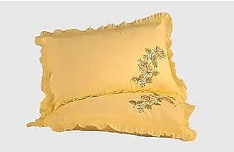 Embroidered Cotton Pillow Cover Switzerland Cotton (Not Pillow) for Home/Hotel/Guest House (Set of 2, Beige)