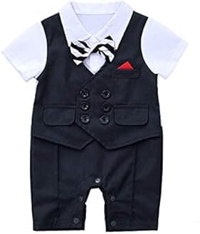 HeMarIsle Baby Boy Gentleman White Shirt Waistcoat Bowtie Tuxedo Onesie Jumpsuit Overall Romper