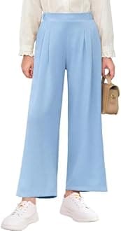 Haloumoning Girls High Waisted Uniform Pants Kids Wide Leg Dress Pants Casual Trousers with Pockets 5-14 Years