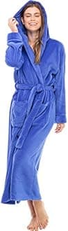 Alexander Del Rossa Plush Fleece Robe for Women, Long Hooded Bathrobe with Hood, Plus Size