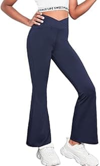 Zaclotre Girls Flare Leggings High Waisted V Crossover Casual Yoga Bell Bottoms with Pockets Pants for Kid