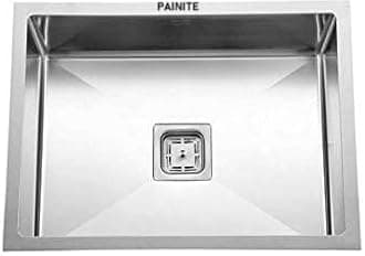 PAINITE 20" x 17" x 10" Handmade MATT Finish Single Bowl 304 Grade Stainless Steel Kitchen Sink/Kitchen Basin with Square Drainer and SS Fruit Basket