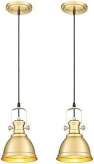 2 Pack Pendant Lights Kitchen Island, Farmhouse Hanging Lights Fixtures with Metal Shade, Rustic Kitchen Pendant Lighting Over Island for Dining Room, Brushed Gold, AD-2151-1P2-GD