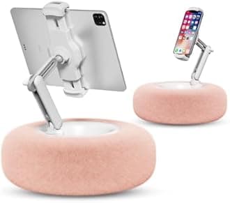 Viozon Tablet Stand Pillow, Compatible with 4.7"-13" Phone/Tablet, iPad, iPhone, Samsung, Google, Kindle, 360°Adjustable Phone Holder for Bed with Soft Plush Fabric, and Detachable Bowl, Pink