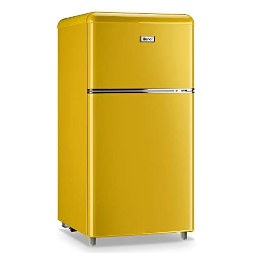 WANAI Compact Refrigerator,3.2 Cu.Ft Classic Retro Refrigerator 2 Door Mini Refrigerator,Adjustable Remove Glass Shelves Refrigerator Suitable for Dorm Garage and Office