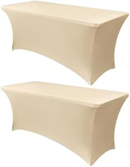 Obstal 8Ft Stretch Spandex Table Cover for Standard Folding Tables - 2 Pack Universal Rectangular Fitted Tablecloth for Party, Banquet, Events, Trade Show (Champagne, 96L x 30W x 30H Inches)