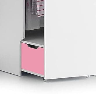 happybeds High Sleeper Storage Bed, Pegasus Wood Modern Desk Wardrobe Drawers Cupboards Loft Bunk (3FT - Memory Foam Mattress, Pink and White)