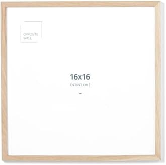 Opposite Wall - 16x16 in - Natural Solid Oak Wood Picture Frame - Lightweight, Versatile & Shatterproof - Wall Hanging Poster or Photo Frame - Wall Decor for Office, Gallery & Home