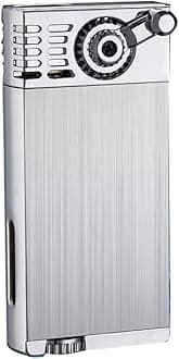 Jet Torch Lighter, Windproof Jet Flame Lighter with Rocker Arm Ignition, Refillable & Adjustable Torch Lighter with Gas Window, Metal Drawing Lighter for BBQ, Fireworks,Camping (Sliver)