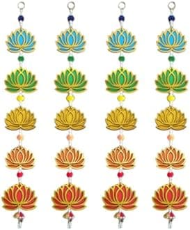 5 Tier Set of 4 Strings Multicolor Lotus Wall Hanging Gift Decorative Showpiece for Diwali Ganesh Chaturthi Pooja Home Door Decor Temple Marriage Wedding Stage Decoration (30 Inch Length)