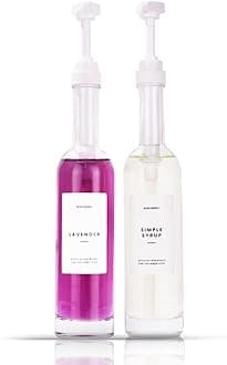 MoliMoli Coffee Syrup Dispenser for Coffee Bar, 350ml,Coffee Pump Dispenser, Glass Syrup Bottle w. Pumps, Simple Syrup Dispenser w. Labels (White) Set of 2