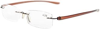 Eyekepper Small Lenes Rimless Reading Glasses Women - Frameless Reader Eyeglasses for Men Reading with Brown Arms +4.00