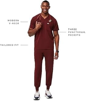 FIGS Leon Scrub Top for Men – 3 Pockets, Tailored Fit, Modern V-Neck, 4-Way Stretch, Moisture-Wicking