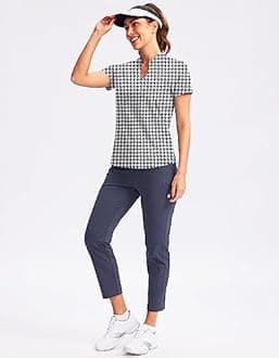 Obla Women's Golf Polo Shirt V-Neck Short Sleeve Collarless Quick Dry Tennis Running T Shirt Golf Tops for Women